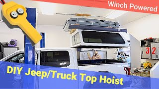 DIY Rooftop Tent  Jeep  Truck Cap Hoist  Overlanding  Joshs Garage [upl. by Wilonah218]