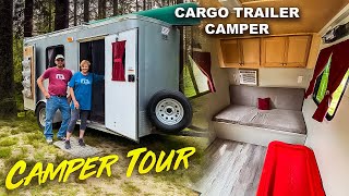 LOW COST  Cargo Trailer Camper DIY Conversion TOUR [upl. by Alliuqal961]