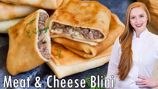 EASY Meat amp Cheese Stuffed Blini Recipe  Russian Appetizer Recipe [upl. by Emina]