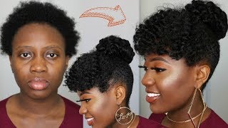 NO CORNROWS  SIMPLE PROTECTIVE STYLE  Curly Bun with Bangs CROCHET hair howto [upl. by Juetta]