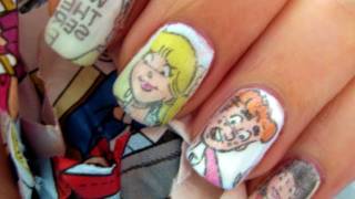 Newspaper Nails Cartoon Nail Art [upl. by Pisano]