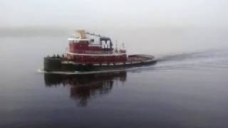 Moran Tugboat on St Johns River BLASTING horn [upl. by Etnahs]