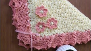 How to Crochet a Baby Blanket  Linda Sabanita Tejida en Crochet con Flores y Listón o Lazo 🎀 👶 🍼 [upl. by Kinchen464]