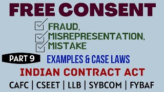 Fraud  Misrepresentation  Mistake  Free Consent  Indian Contract Act  Caselaws  Example [upl. by Zilef58]