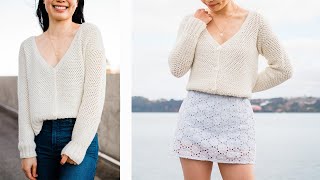 Button Down Crochet Cardigan  How to crochet a cropped vneck cardigan for fall [upl. by Eelrihs]