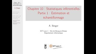 Probastats  Chapitre 10 Statistiques inférentielles  Partie 1 Estimation et échantillonnage [upl. by Schwejda]