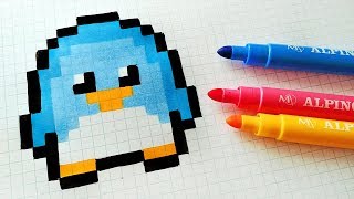 Handmade Pixel Art  How To Draw Kawaii Penguin pixelart [upl. by Aivilo]