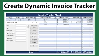 Create User Form Data Entry Invoice  Invoice Record Keeping  Dynamic Invoice Tracker in Excel [upl. by Mick134]