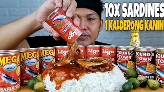 10 SARDINAS AT 1 KALDERONG KANIN  MUKBANG PHILIPPINES [upl. by Ecnedac]