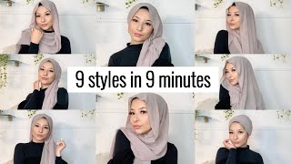 9 STYLES IN 9 MINUTES   Hijab tutorial for beginners [upl. by Docila]