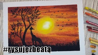 Rysujemy sawannę pastelami olejnymi  Savannah oil pastels speed drawing rysujęzbeatą [upl. by Bonne]