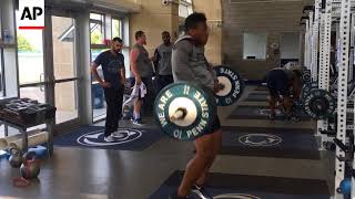 Penn State RB Saquon Barkley Shows Off In Weight Room [upl. by Meekahs]