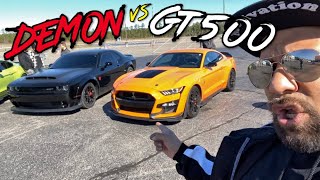 FINALLY DODGE DEMON vs 2020 SHELBY GT500 DRAG RACE [upl. by Uyr]