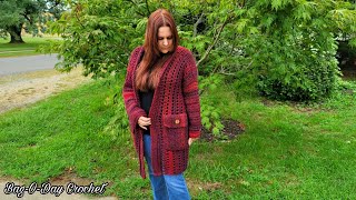 Easy Crochet Cardigan With Pockets  Bag O Day Crochet Tutorial [upl. by Worra]