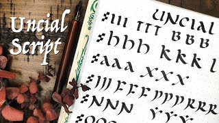 Uncial Calligraphy medieval script tutorial  history [upl. by Nediarb]