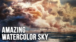 Amazing Watercolor Sky by Sergey Temerev  Painting Masters 54 [upl. by Atrebla41]