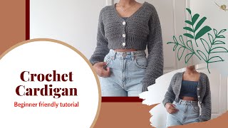 SIMPLE Crochet Cardigan Tutorial  DIY  Cropped Crochet Cardigan  Crochet Sweater Tutorial [upl. by Vaden794]