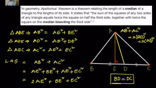 Geometry Apollonius theorem  proof by Pythagoras theorem [upl. by Nancey]