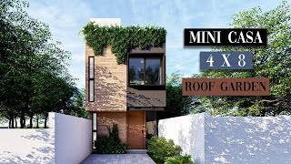 CASA 4 X 8 METROS  MINICASA MODERNA  2 RECAMARAS  ROOF GARDEN [upl. by Leventis490]