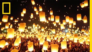 Watch as Lanterns Fill the Sky in Thailand  National Geographic [upl. by Balmuth]