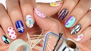 10 Nail Art Designs Using HOUSEHOLD ITEMS  The Ultimate Guide 5 [upl. by Eirena240]