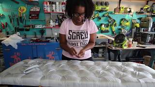 Upholstery Tufting Hack  How To Do Diamond Tufting [upl. by Arrimat]