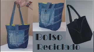 Como hacer un bolso reciclando pantalones vaqueros [upl. by Nahgiem]