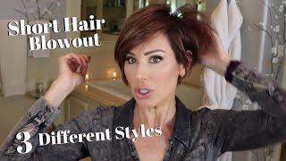 HOW TO STYLE SHORT HAIR Easy Blowout  3 CUTE Styles  Dominique Sachse [upl. by Burgwell242]