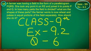 Class 9th  Ex  92 Qno  6  Areas of Parallelograms and Triangles  CBSE NCERT [upl. by Hardy573]