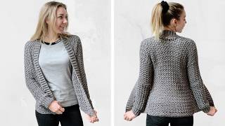 EASY CARDIGAN FOR BEGINNERS  FREE CROCHET PATTERN [upl. by Nagear330]