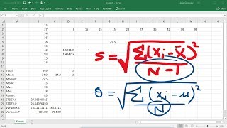 Calculating The Standard Deviation Mean Median Mode Range amp Variance Using Excel [upl. by Lebama]