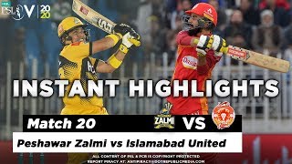 Peshawar Zalmi vs Islamabad United  Full Match Instant Highlights  Match 20  7 Mar  HBL PSL 5 [upl. by Yneffit]