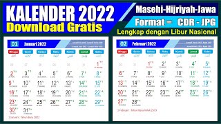 Kalender 2022 Lengkap dengan Tanggal Merah Masehi Hijriyah Jawa  Download format CDR  Template [upl. by Ayekan273]