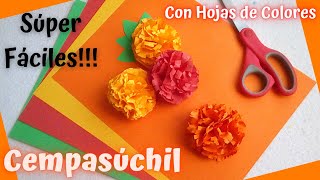 🌼✂Flor quotCempasúchilquot de Papel con quotHojas de Coloresquot FLORES de PAPEL fáciles DIY Marigold [upl. by Kolnos]