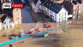 UK floods Residents in tears as barriers breached in Worcestershire town [upl. by Neellok]