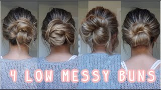 4 WAYS TO DO A LOW MESSY BUN EASY LONG amp MEDIUM HAIRSTYLES [upl. by Ynitsed955]