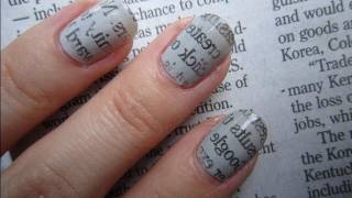 Newspaper Print Nail Art Tutorial [upl. by Ire687]