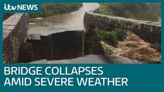 Bridge collapses as hailstones and floods bombard North Yorkshire  ITV News [upl. by Yleek984]