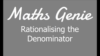 Surds Rationalising the Denominator [upl. by Saerdna765]