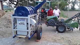 Mini Paddy thresher  Power tiller operated paddy thresher in India [upl. by Hsakiv]