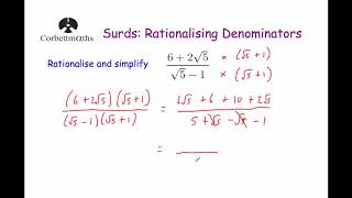 Rationalising Denominators  Corbettmaths [upl. by Goldshell]