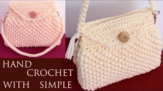 Bolso fácil a Crochet punto 3D copitos de algodón tejido tallermanualperu [upl. by Sierra]